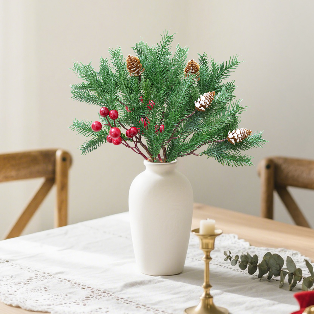7 Artificial Pine Branch Red Berry