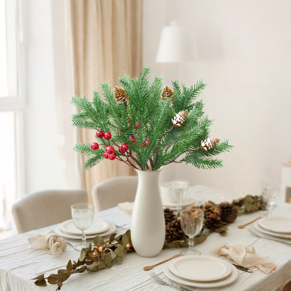 7 Artificial Pine Branch Red Berry