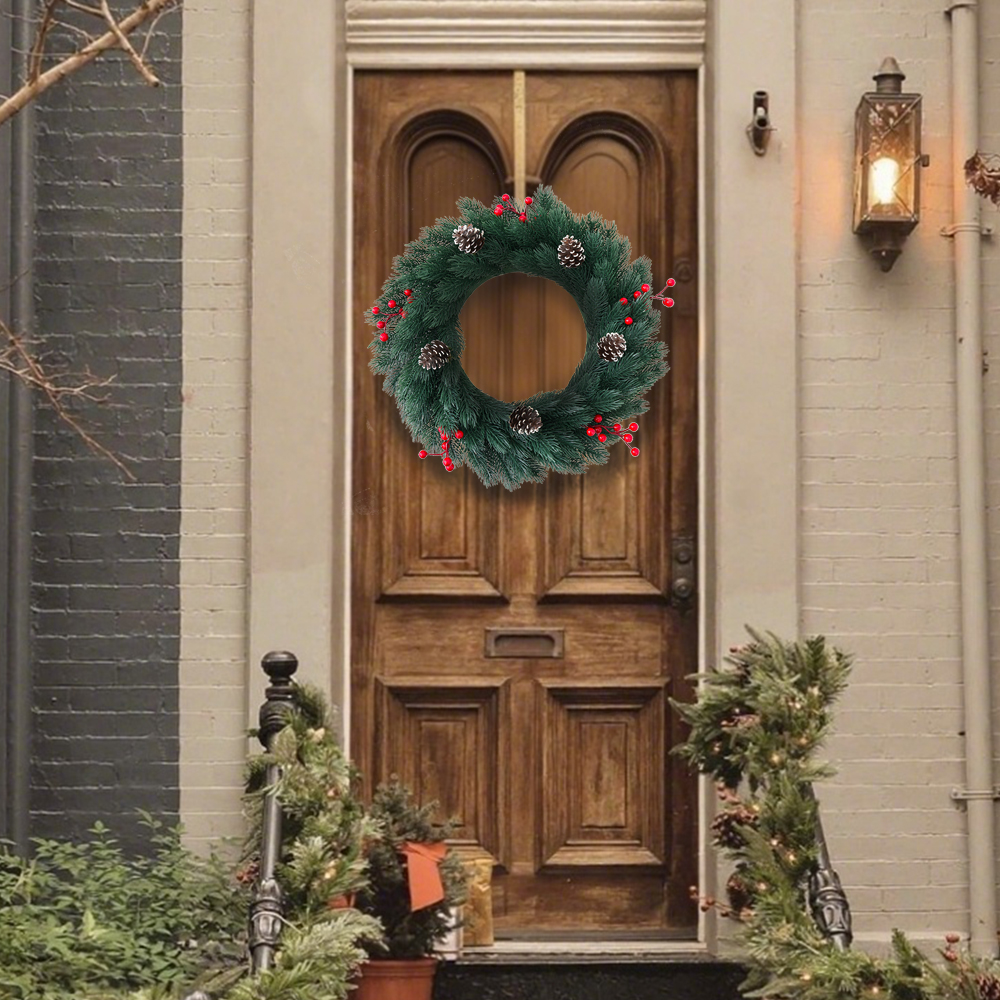 Christmas wreath pine needle red fruit pine cone