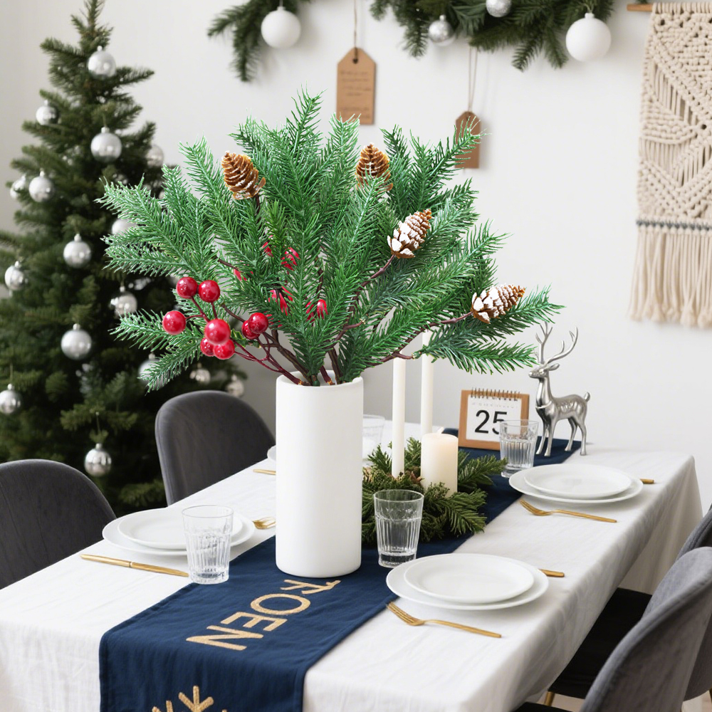 7 Artificial Pine Branch Red Berry