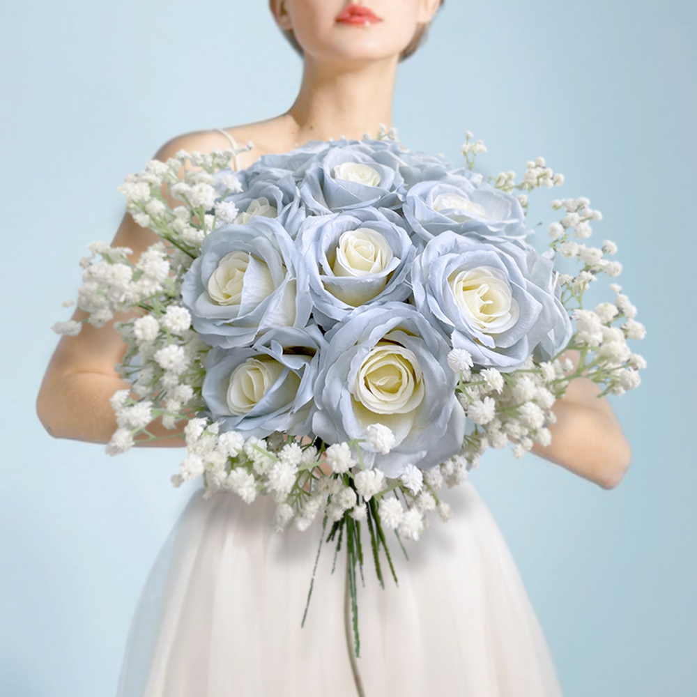Rose Artificial Flowers Real Touch Ice Blue