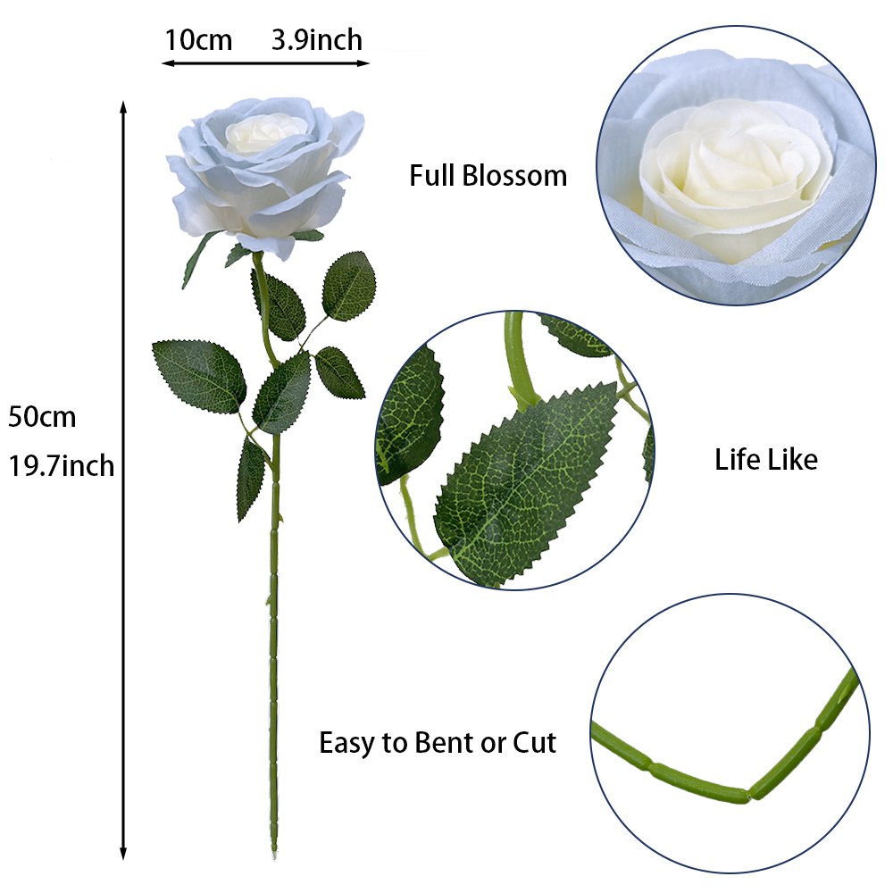 Rose Artificial Flowers Real Touch Ice Blue