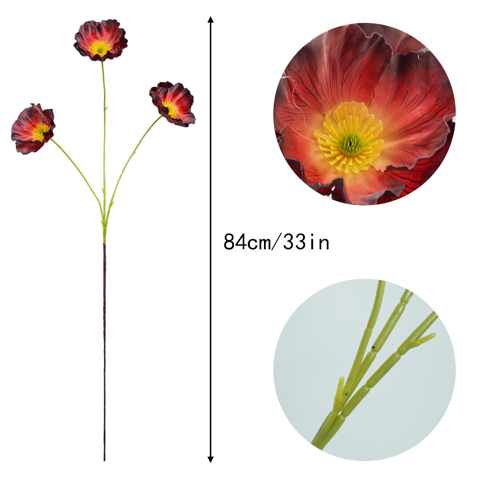 Artificial 3-headed poppy flowers